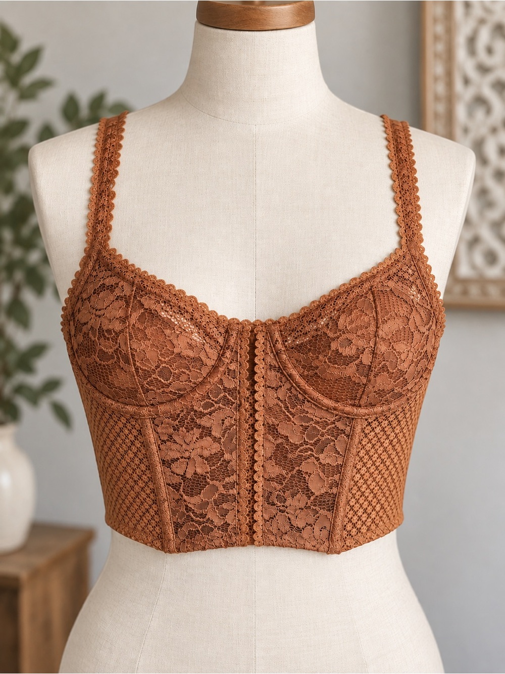 Urban Outfitters Out From Under Lace Corset Bralette Bustier Brown Size Medium